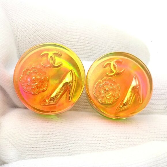 Rare! Vintage Chanel Paris France Holographic Logo Camellia Earrings 1997 Spring - Picture 7 of 12